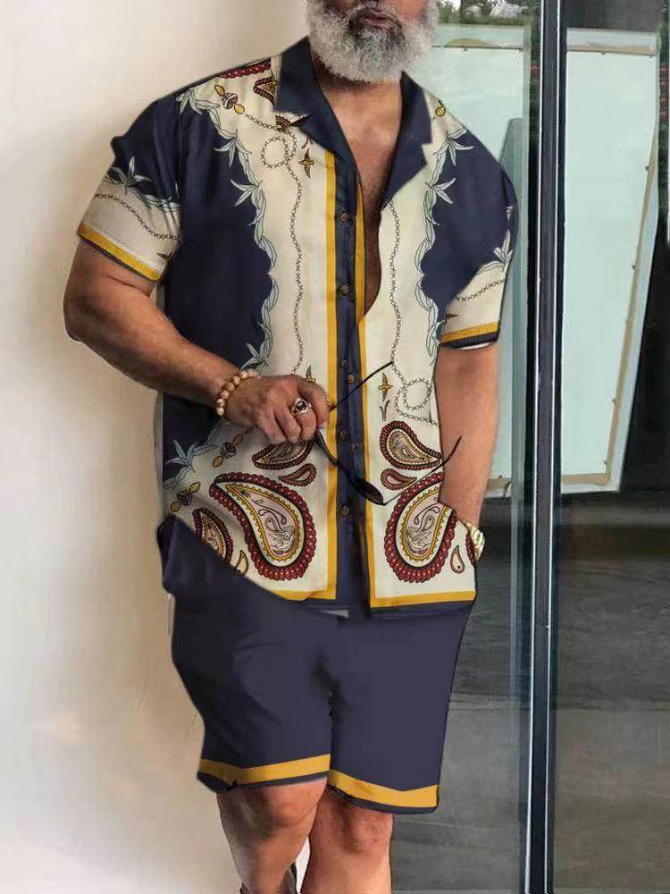 Buycenter Men's Floral 3D Printed Polo Shirt & Shorts Suit - Slim Fit - Buy Center US