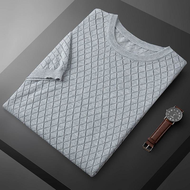 Men's Half Neck Cotton T-shirt - Stylish Plaid Short Sleeve Top - Buy Center US