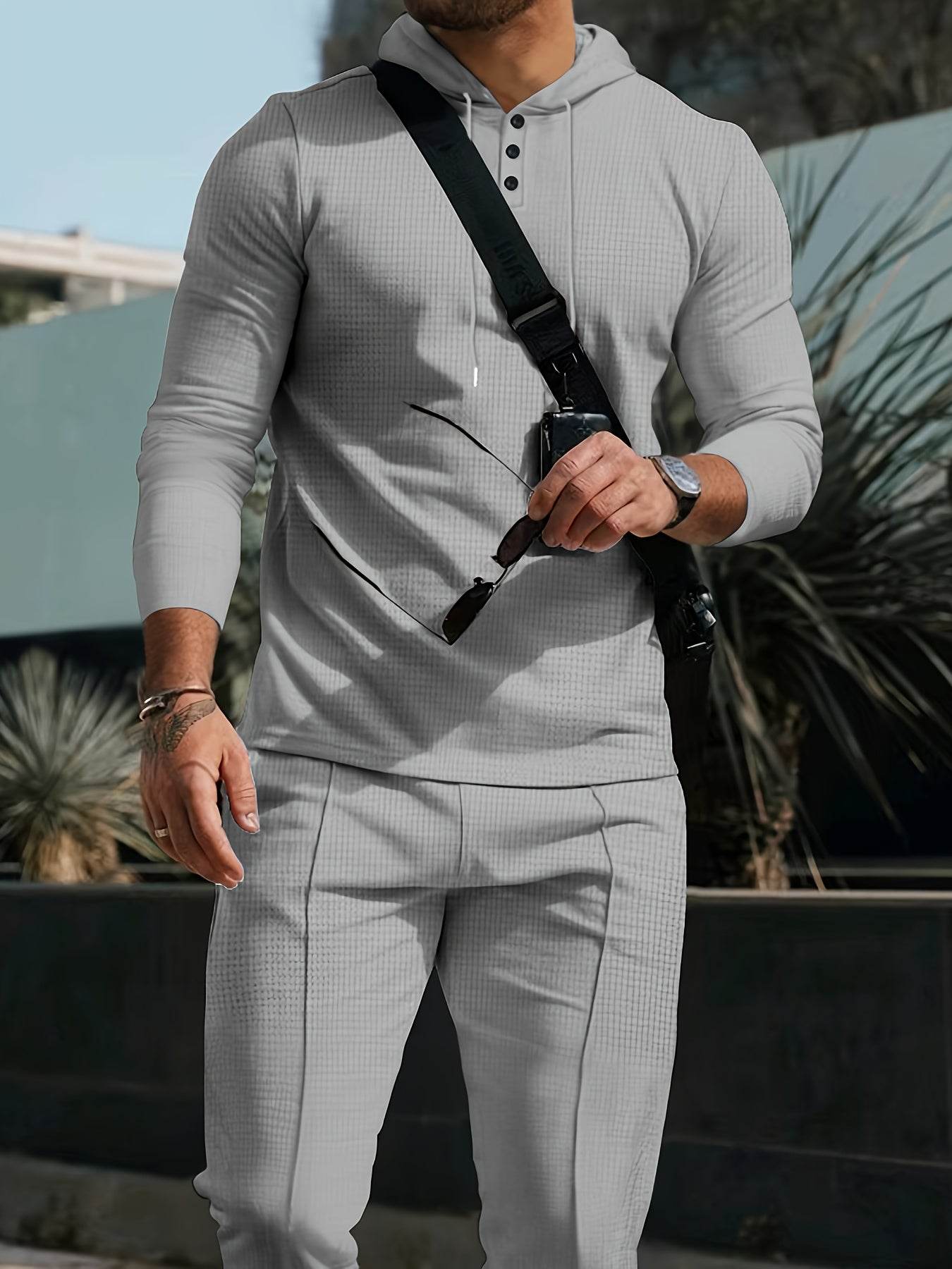 Men's Athleisure Two-Piece Set - Hooded Top & Drawstring Trousers Casual - Buy Center US
