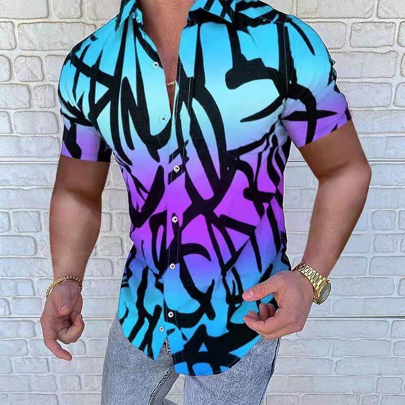 Casual Loose Men's Shirt - European American Style with Lapel Print - Buy Center US