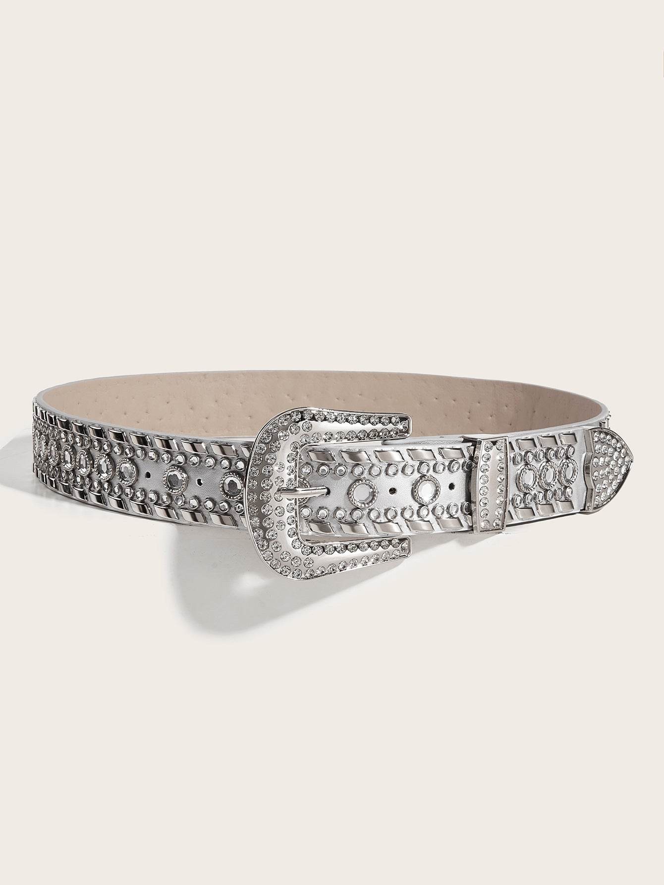 Punk Rhinestone Rivet Y2K Fashion Belt - 105CM PU Leather & Alloy Buckle - Buy Center US