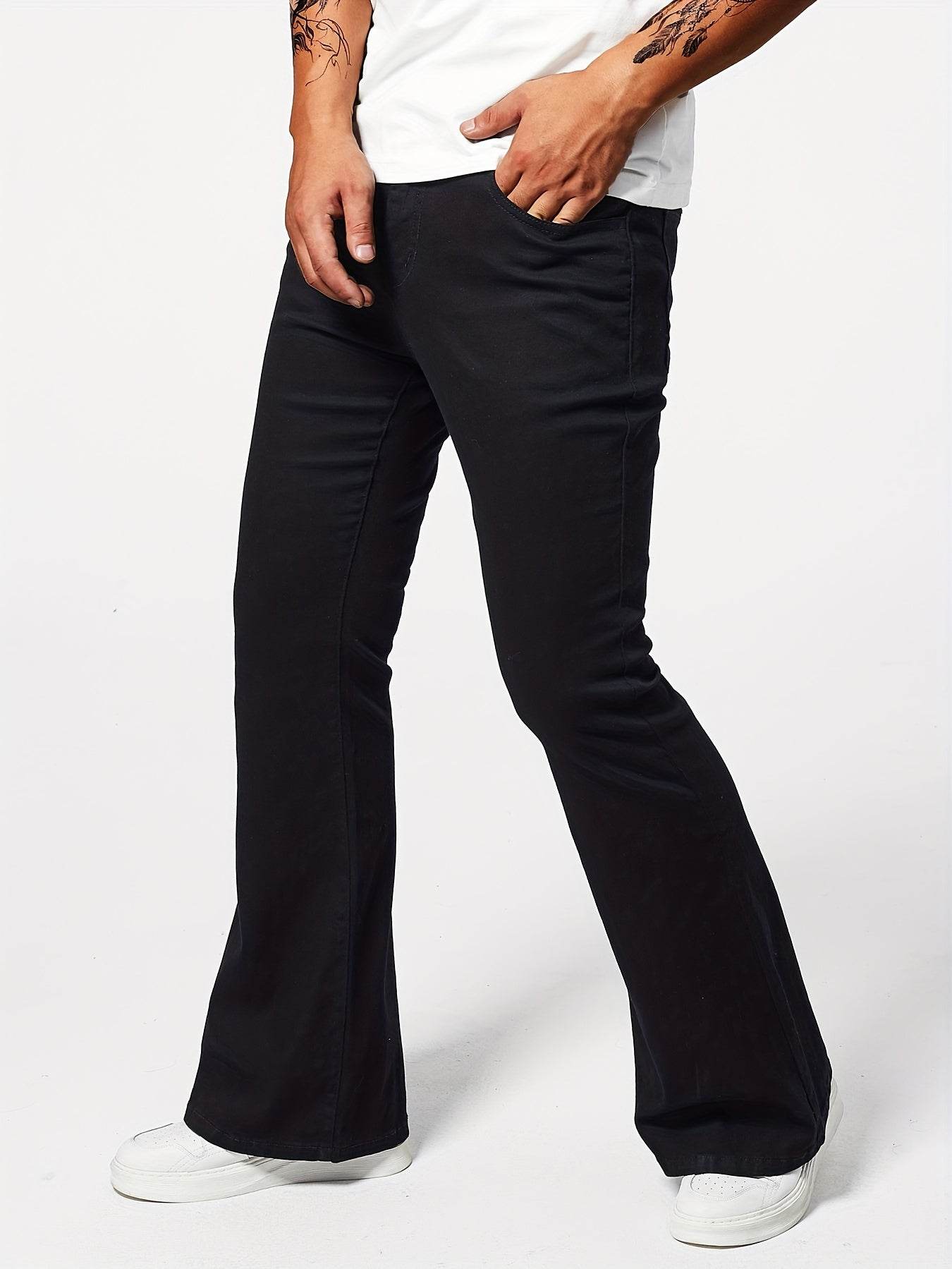 Men's Elastic Bell Bottom Pants - Classic Denim, Casual Slim Fit - Buy Center US