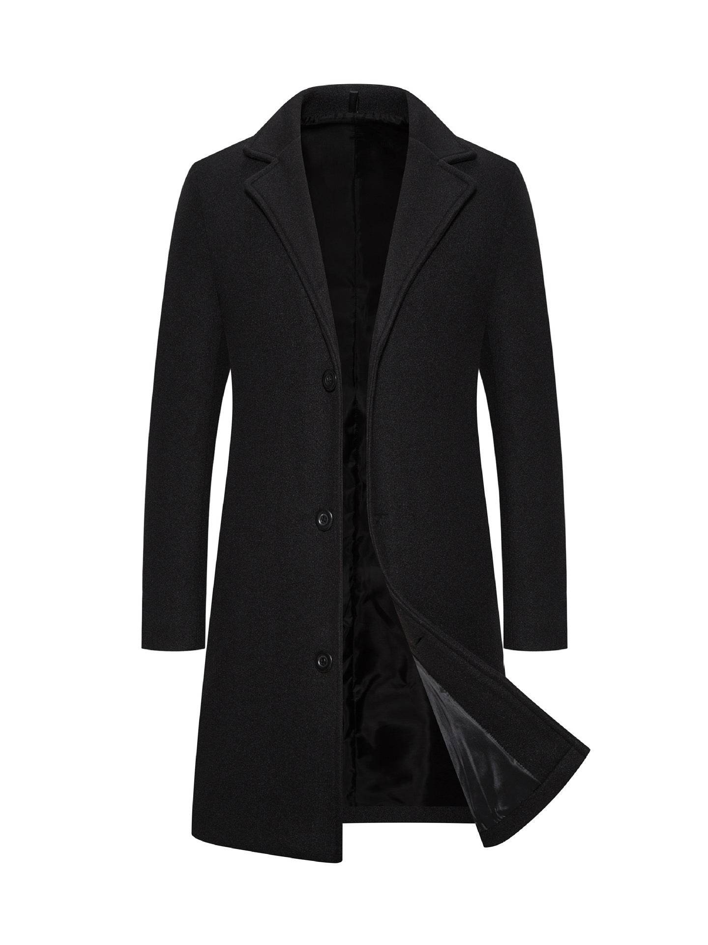 Buycenter Men's Slim-Fit Woolen Coat - Stylish Mid-Length Trench - Buy Center US
