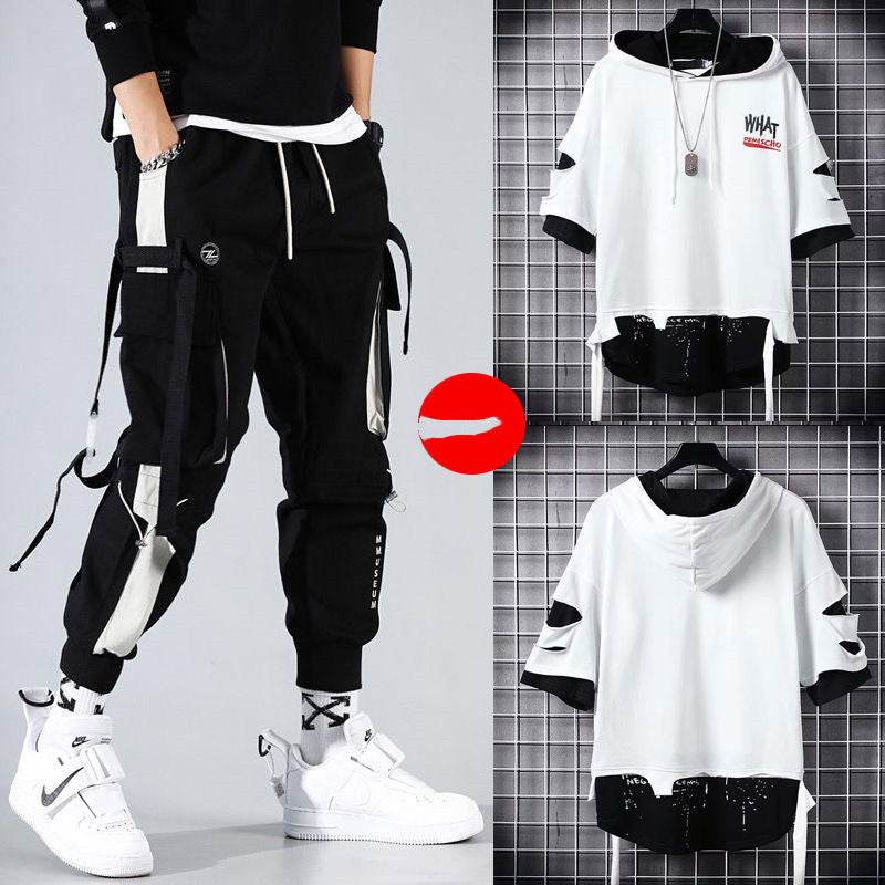 Buycenter Loose Hip-Hop Overalls for Men - Summer Fashion with Hood - Buy Center US