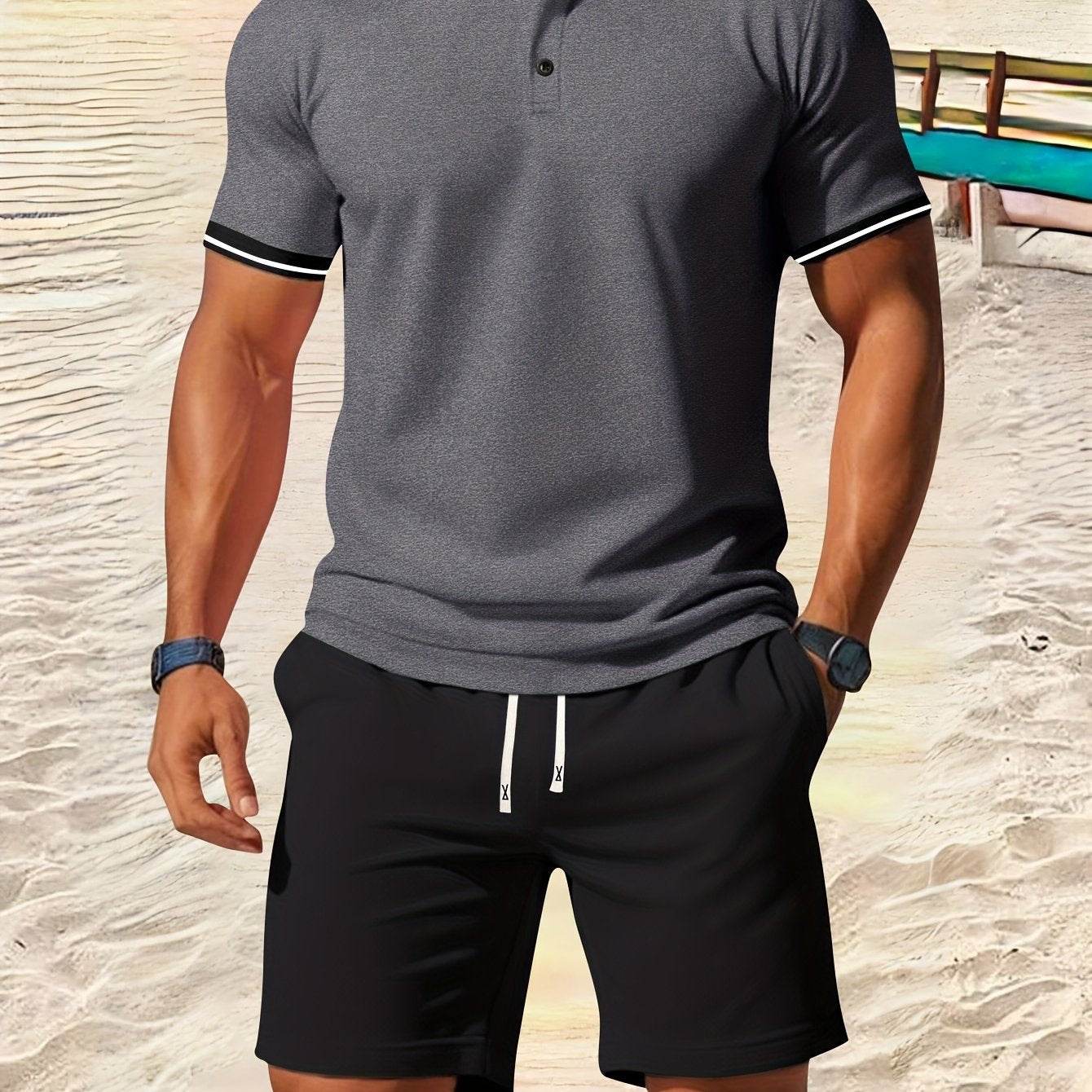 Men's Casual Short Sleeve Shirt & Drawstring Shorts Set - Summer Fashion - Buy Center US