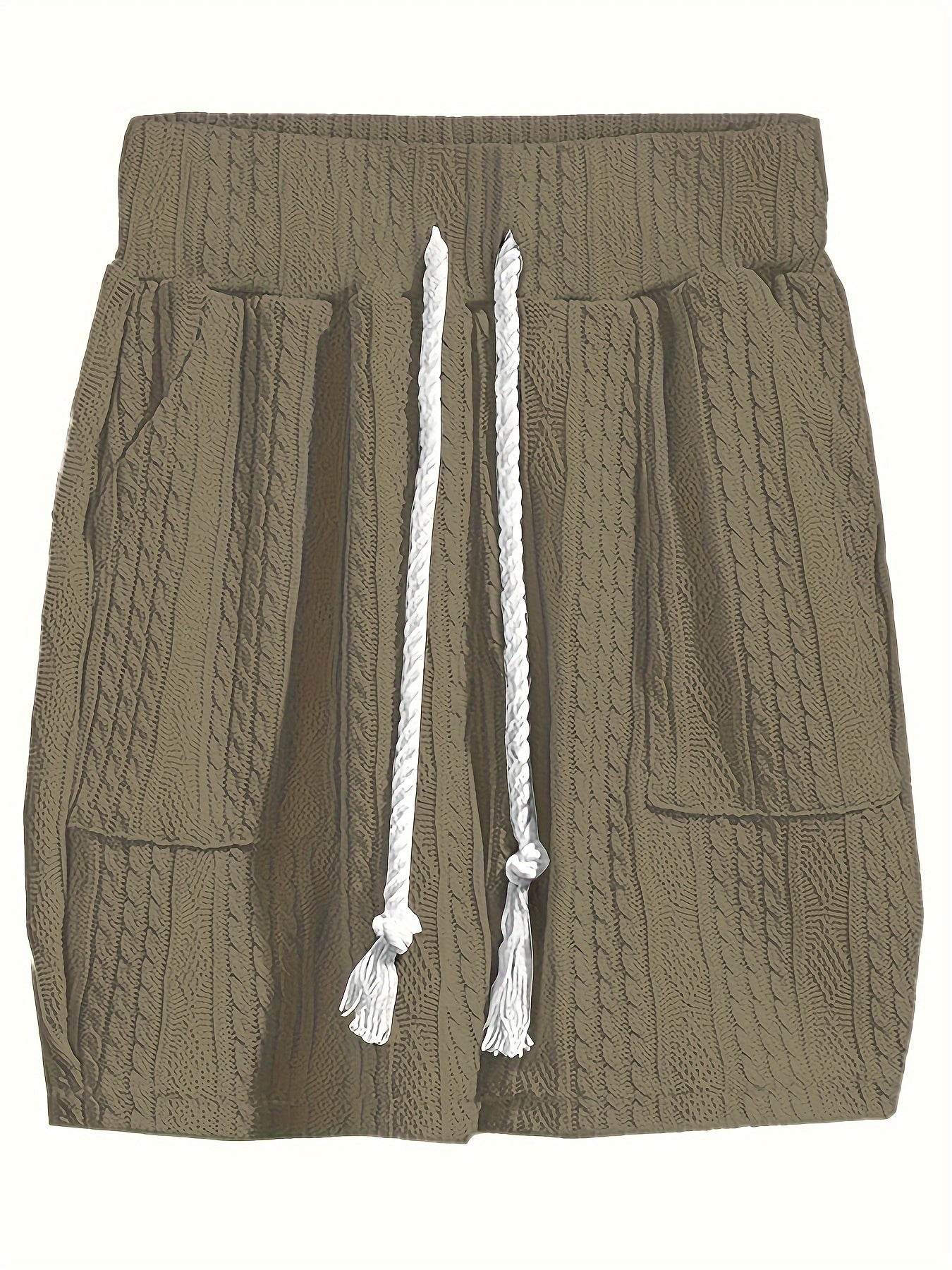 Men's Casual Knit Sweater Set - V-Neck & Drawstring Shorts in Black/Olive - Buy Center US