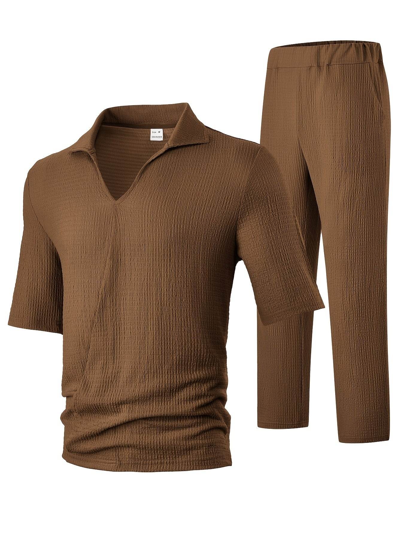 Men's Casual Summer T-Shirt & Pants Set - Light Blue V-Neck Style - Buy Center US