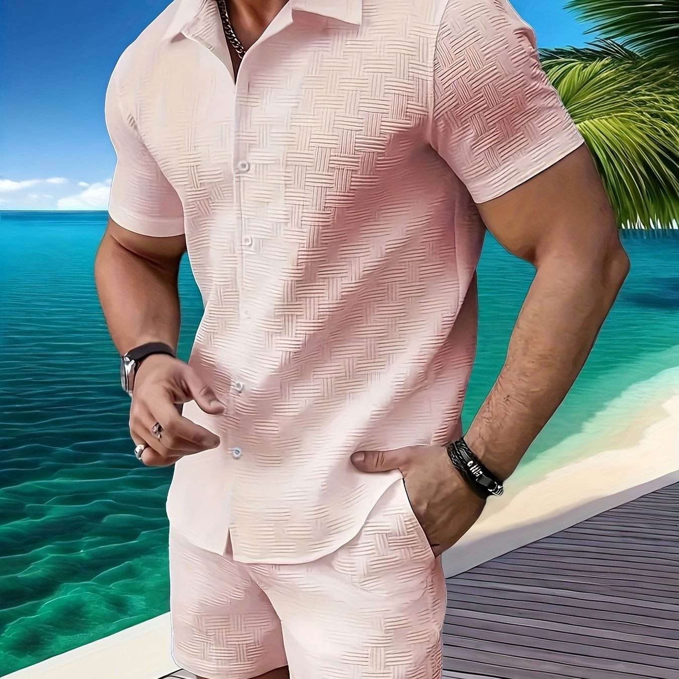 Men's Casual Summer Shirt and Shorts Set - 100% Polyester Comfort - Buy Center US