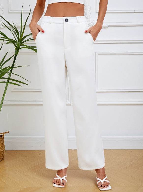 Women's Slim Straight Lightweight Pants - Solid Color, Casual Fit - Buy Center US