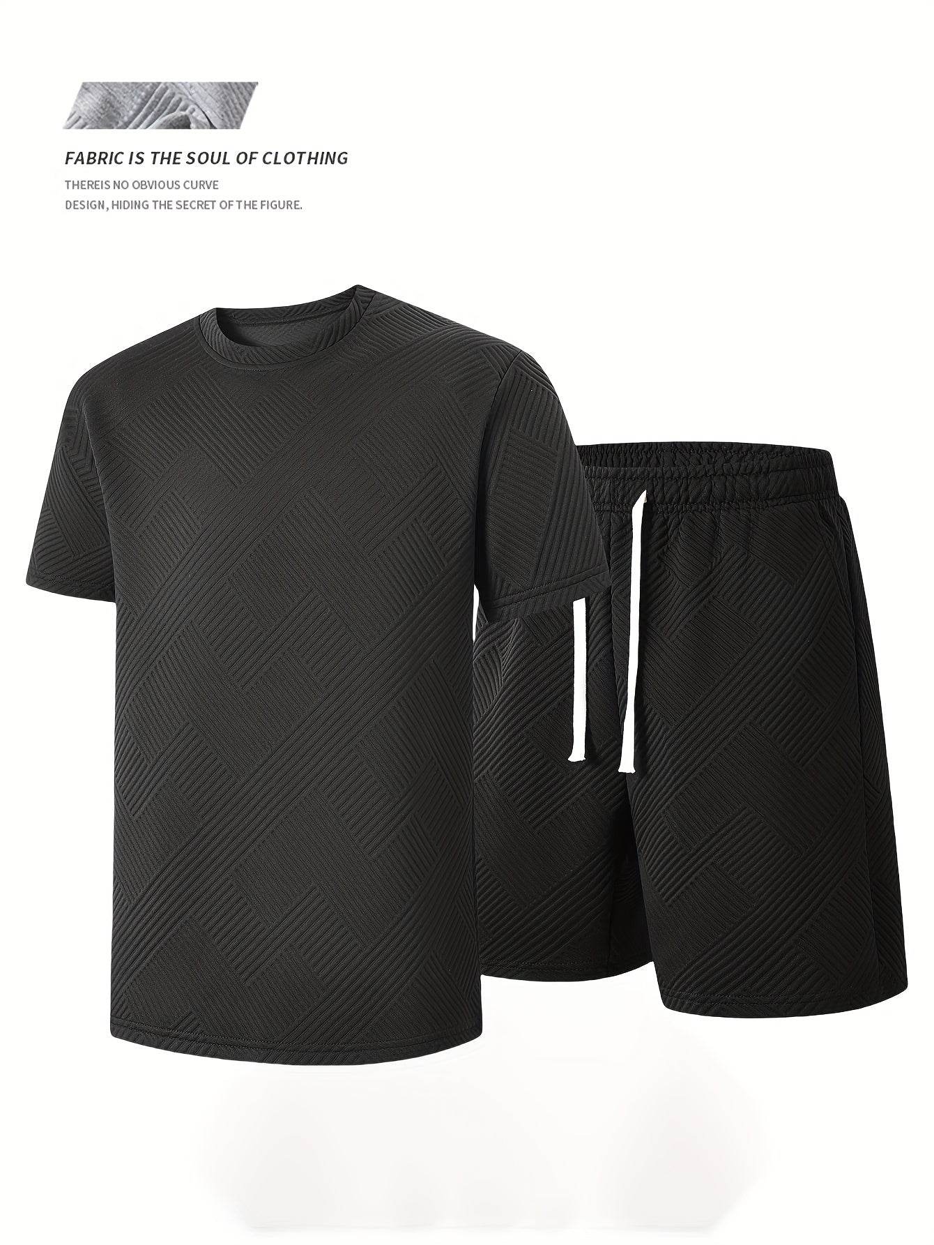 Men's Summer Houndstooth Knitted T-Shirt & Shorts Set - Casual Sports Outfit - Buy Center US