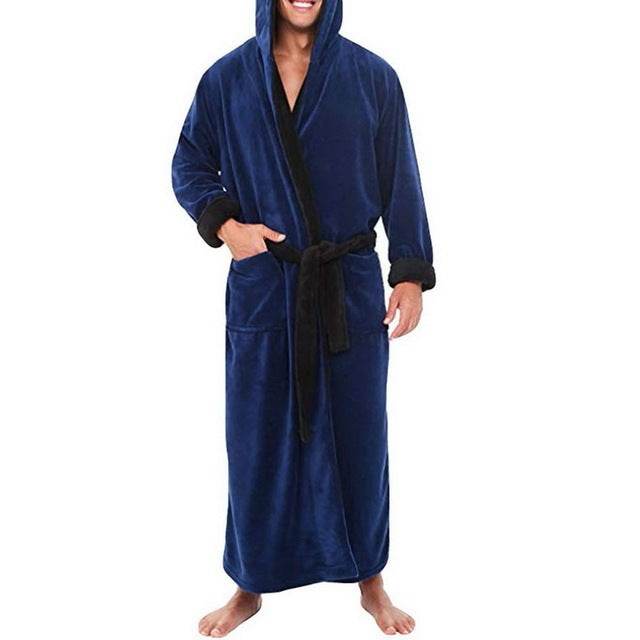 Buycenter Men's Flannel Hooded Bathrobe - Thick Casual Winter Wear - Buy Center US