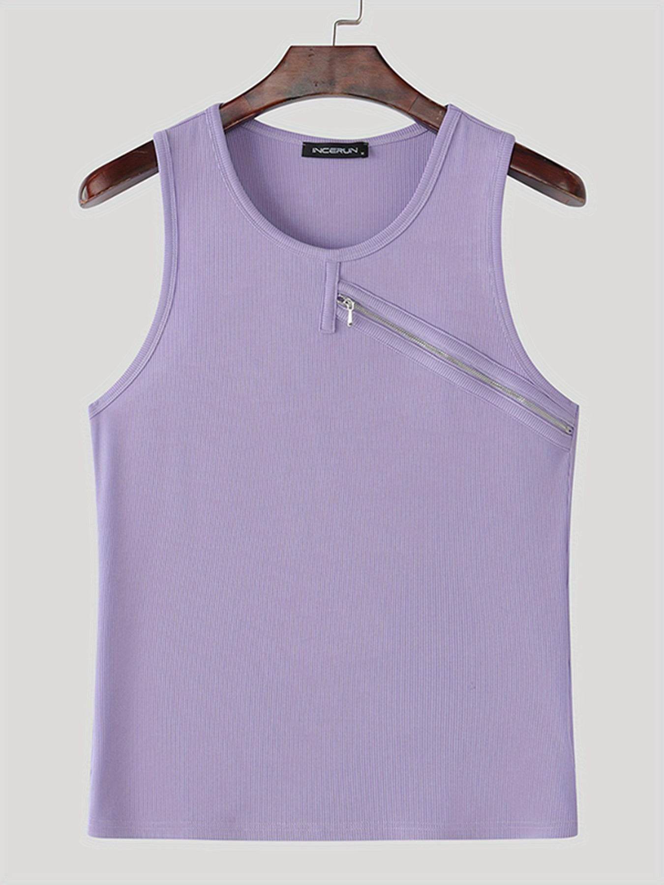 Men's Stylish Purple Ribbed Knit Tank Top - Slim Fit, Casual Zipper Vest - Buy Center US