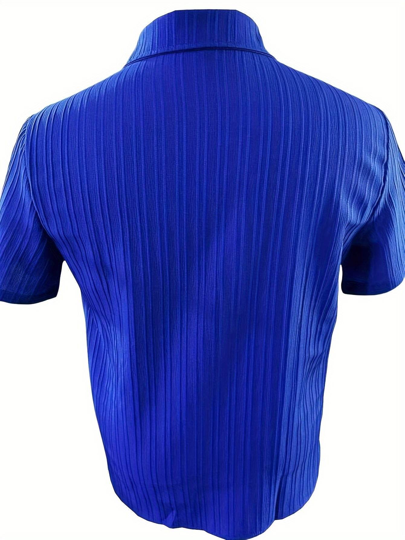 Men's Classic Blue Short Sleeve Shirt - Textured Polyester, Easy Care - Buy Center US