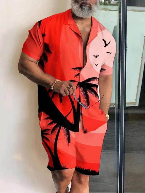 Buycenter Men's Floral 3D Printed Polo Shirt & Shorts Suit - Slim Fit - Buy Center US