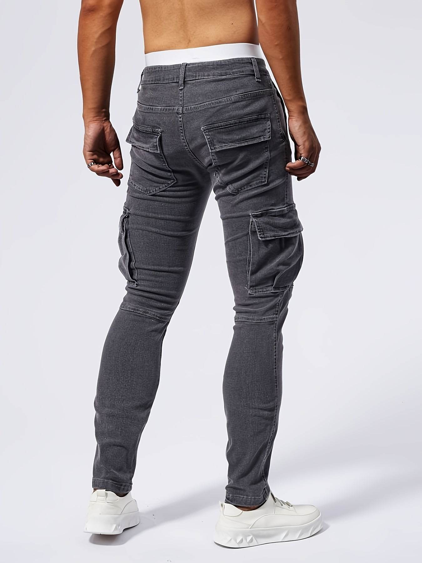 Men's Slim-Fit Denim Cargo Pants - Stretch, Multi-Pocket, Trendy Style - Buy Center US