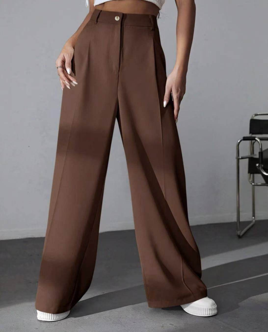 Women's Casual Straight Pants - High Waist Solid Color Trousers - Buy Center US