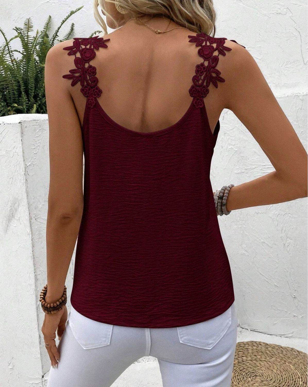 Women's Solid Color V-Neck Sling Top - Casual Patchwork Loose Fit - Buy Center US