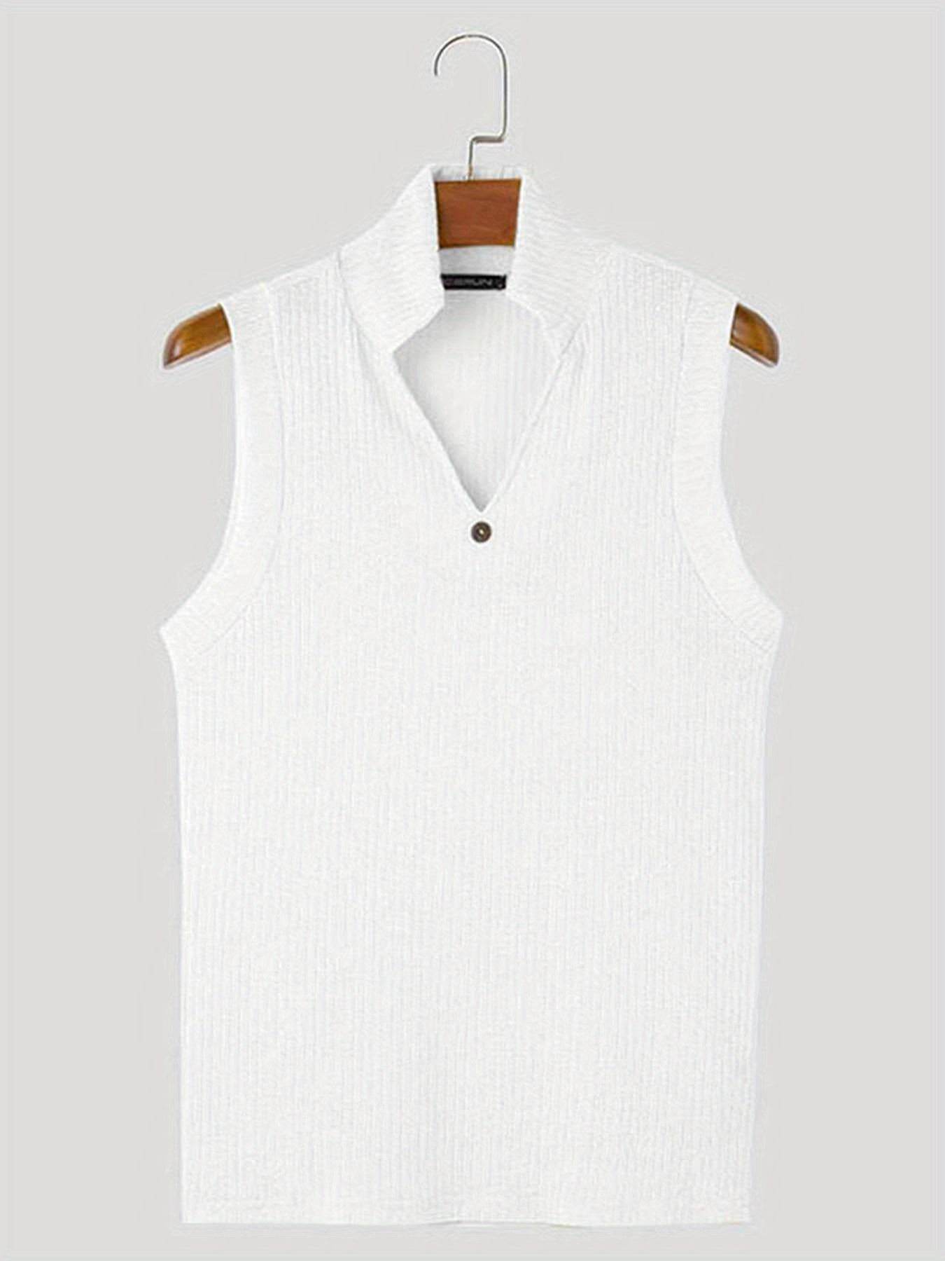 Men's Casual Ribbed Knit Sleeveless Shirt - Lapel Collar Button-Up Tank - Buy Center US