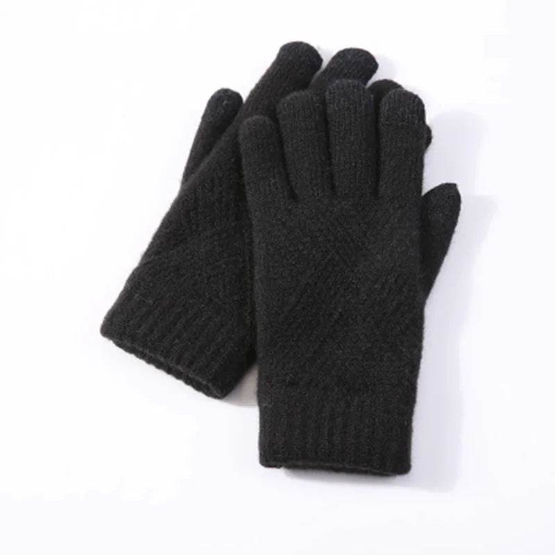 Autumn Winter Fleece-Lined Knitting Gloves - Thickened, Cozy Warmth - Buy Center US