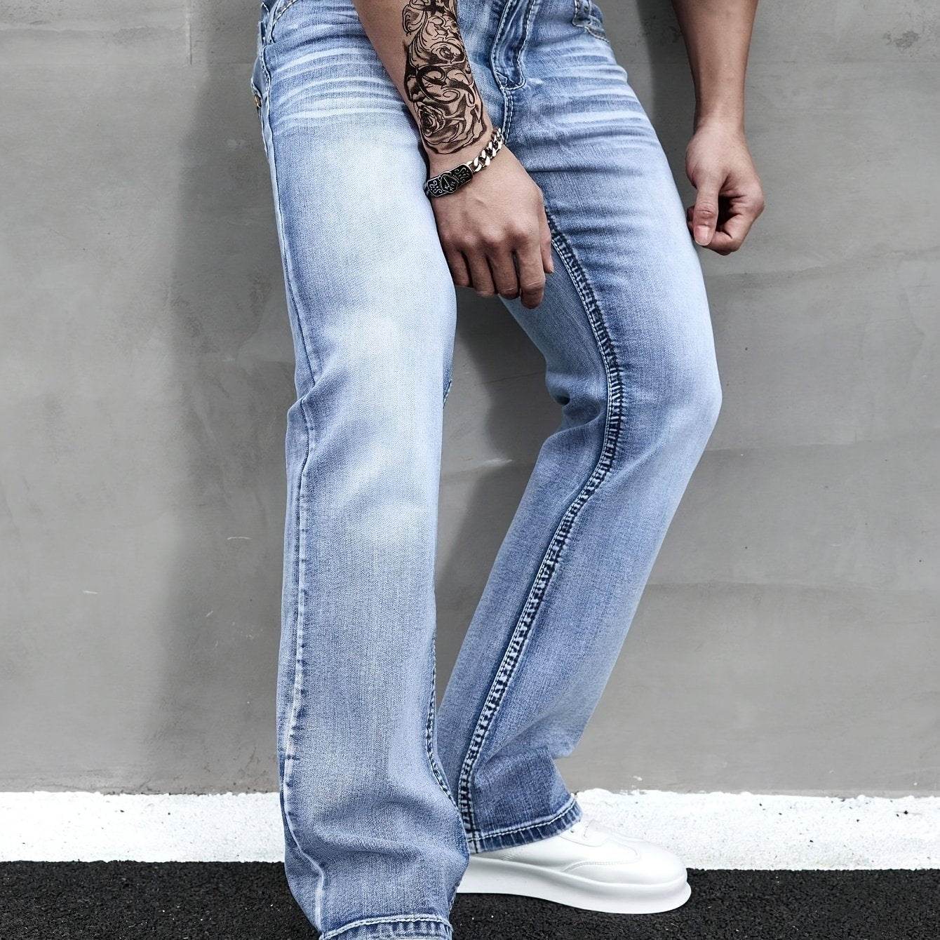 ESDVQ Men's Slim-Fit Vintage Bell-Bottom Jeans - Embroidered Curved Style - Buy Center US