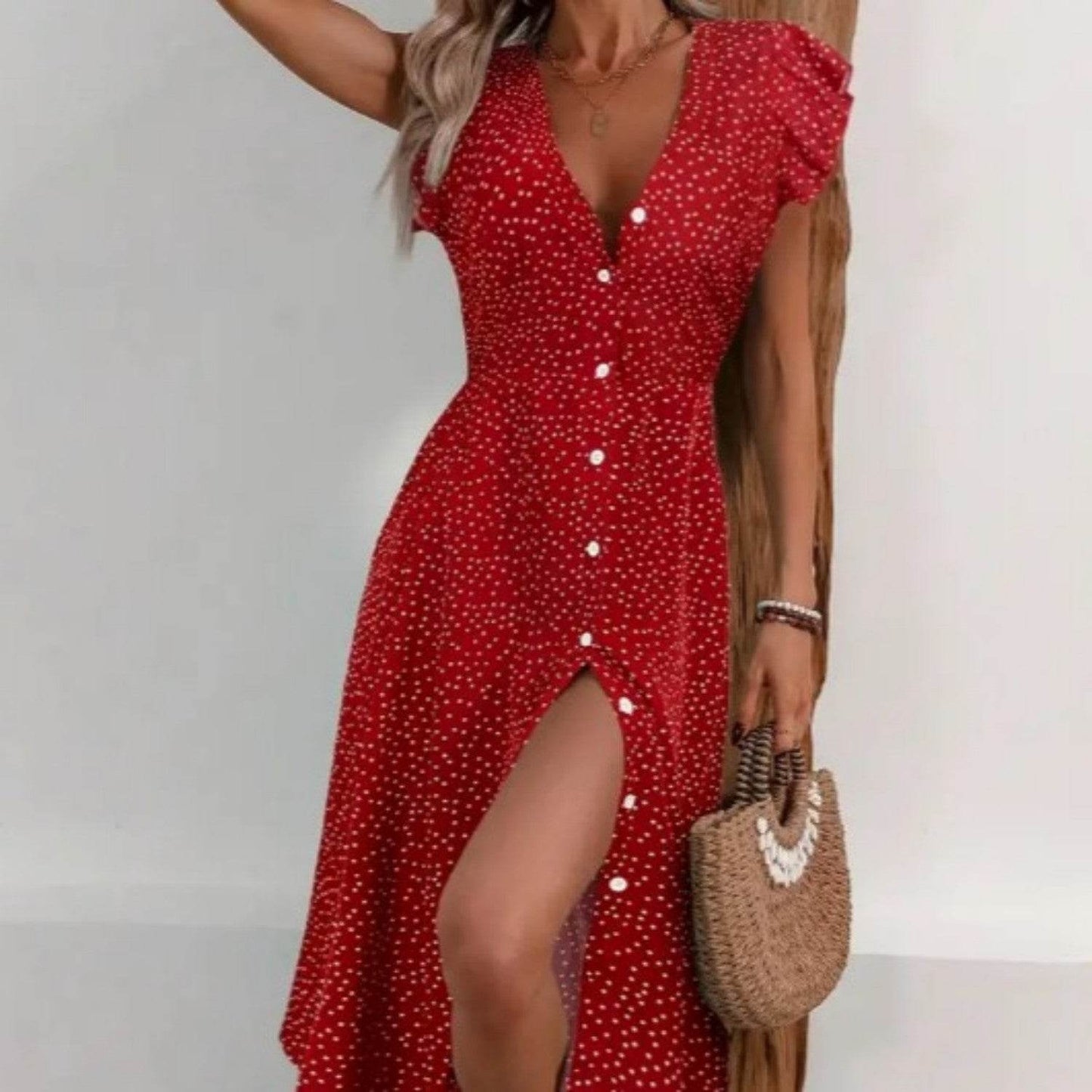Elegant Red Polka Dot Midi Skirt for Ladies - Stylish & Comfortable Fit - Buy Center US
