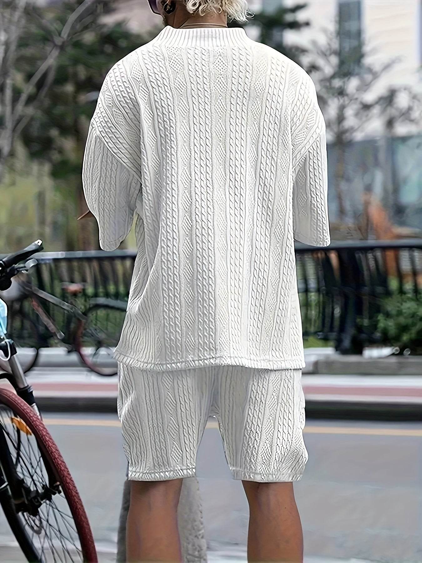 Men's V-Neck Casual Summer Suit - Breathable Mid Sleeve Top & Shorts - Buy Center US