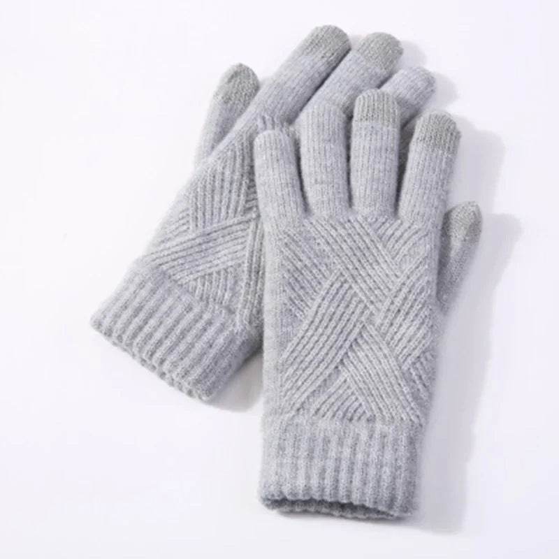 Autumn Winter Fleece-Lined Knitting Gloves - Thickened, Cozy Warmth - Buy Center US
