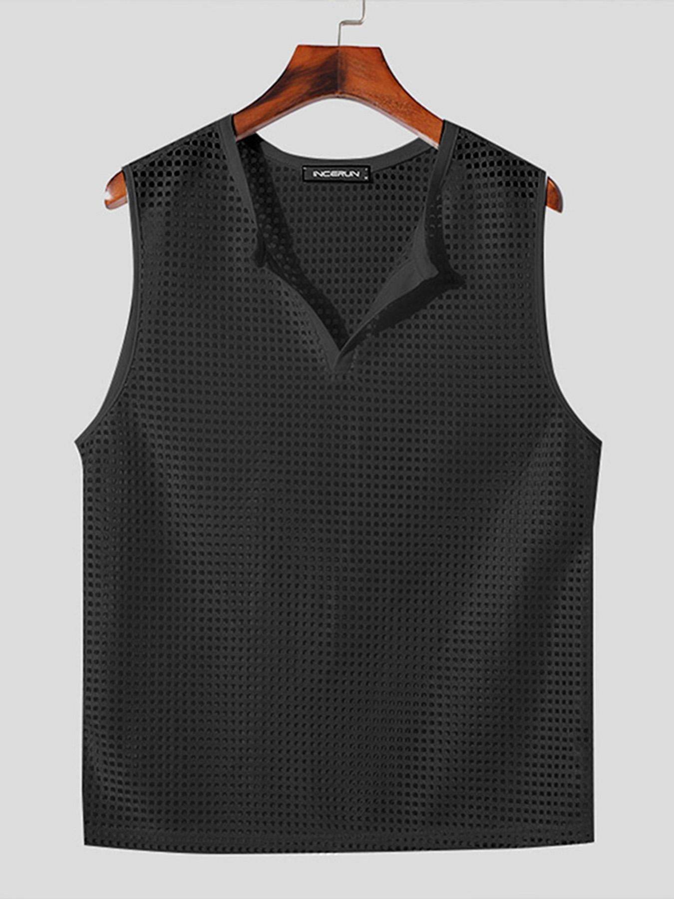 INCERUN Men’s Sexy Fishnet Vest - Hollow Notched Slim Beach/Club Wear - Buy Center US