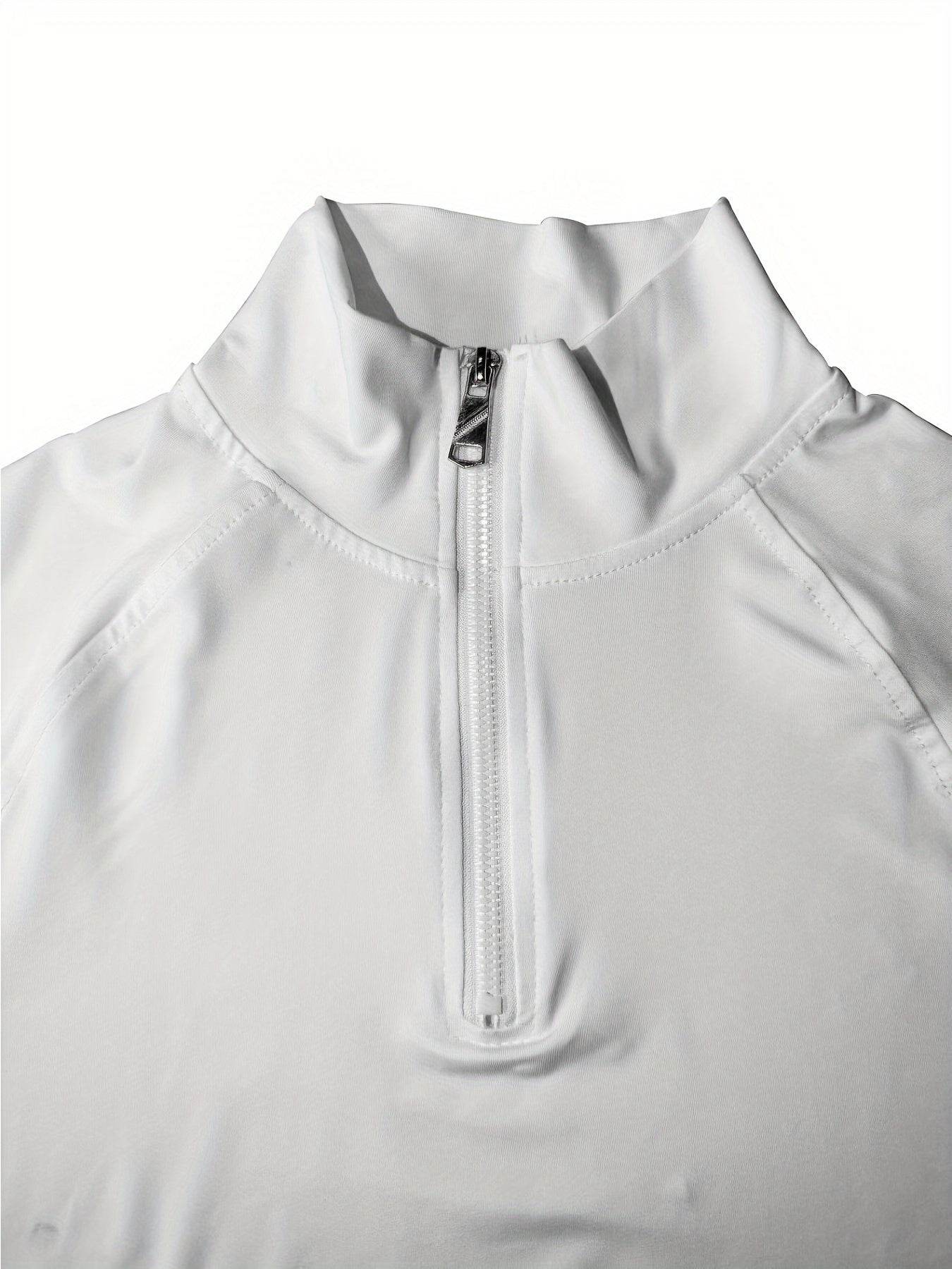 Men's White Sporty Zip-Up Shirt - Tight-Fit Stretch Fabric for Gym - Buy Center US