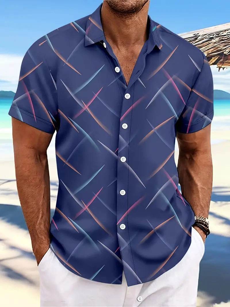 Men's Striped Casual Beach Shirt - Short Sleeve Button Design - Buy Center US