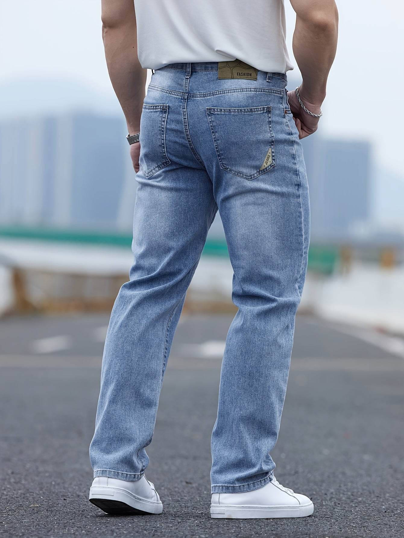 Men's Light Blue Washed Jeans - Relaxed Fit, High-Quality Cotton Blend - Buy Center US