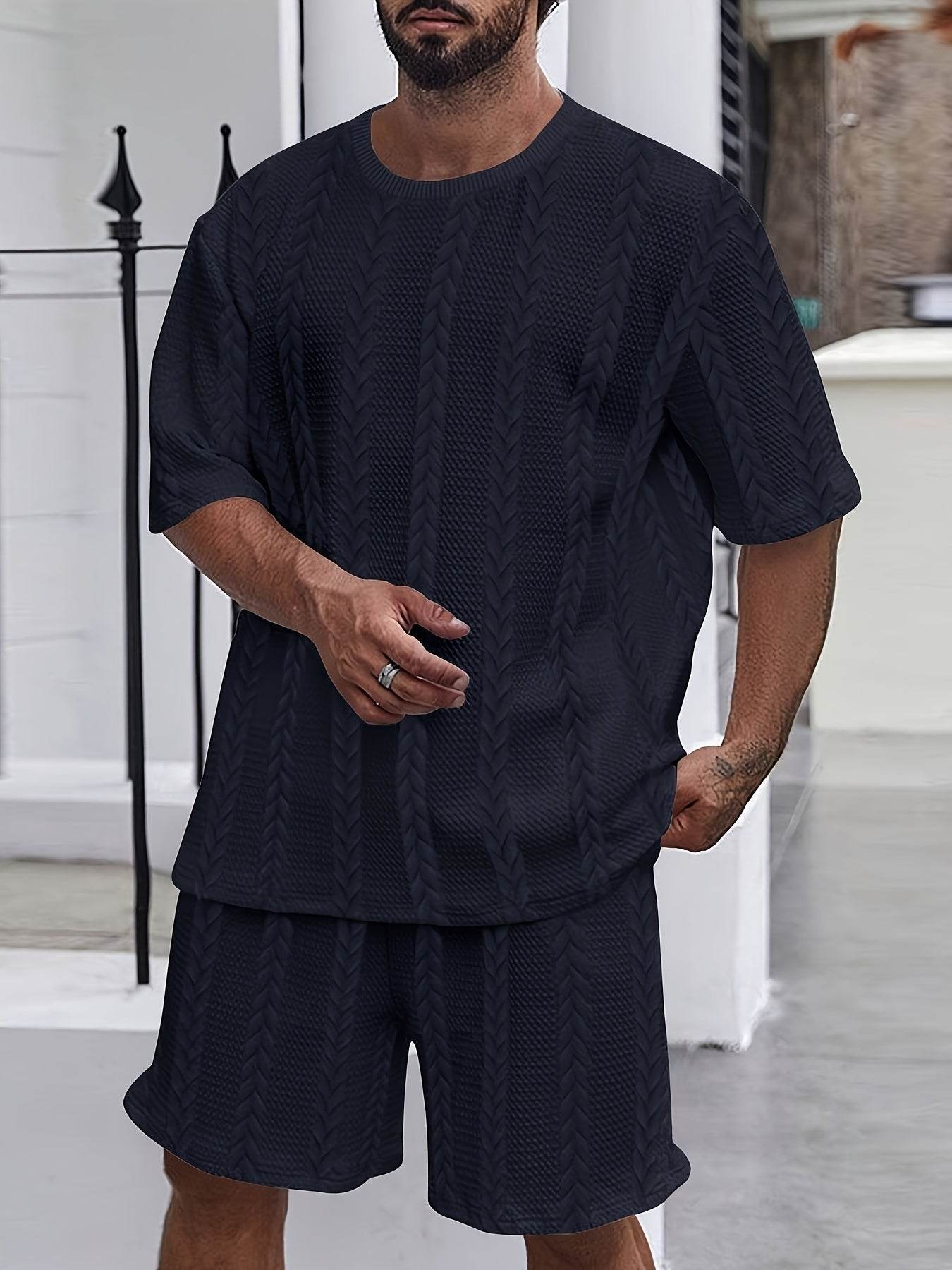 2025 Summer Braided Casual Sports Suit for Men - Polyester, Regular Fit - Buy Center US