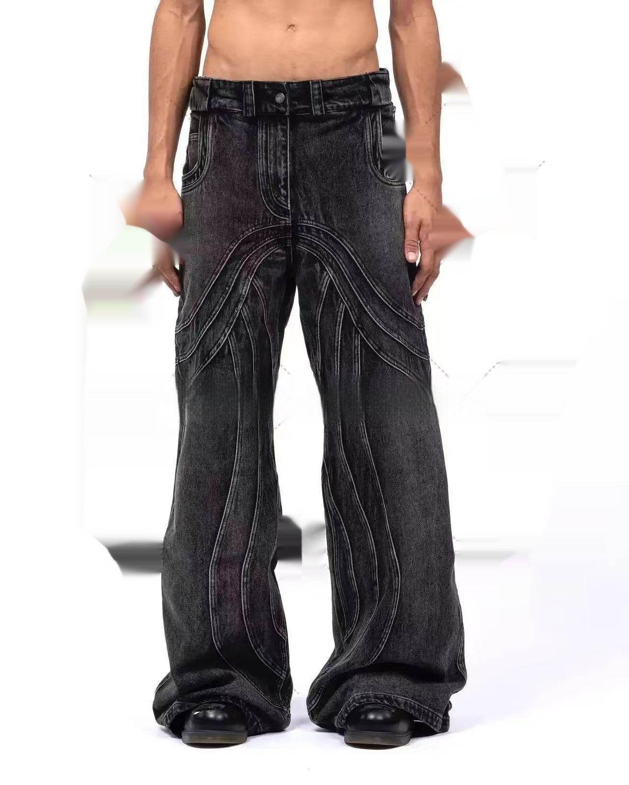 Black Gray Micro Flared Denim Pants - Hip Hop Style, Loose Fit - Buy Center US