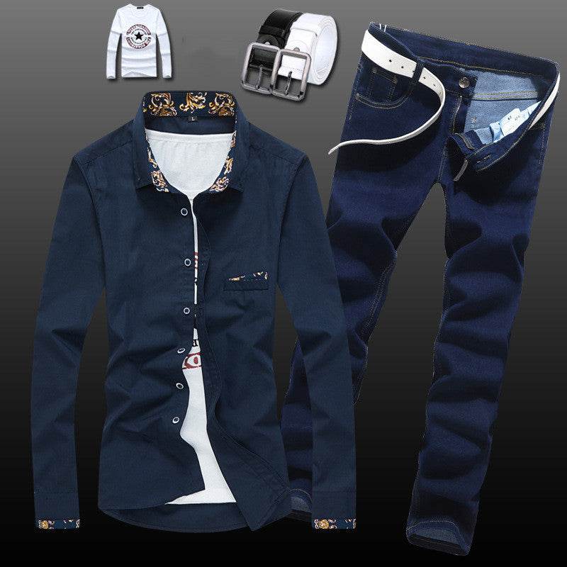 Buycenter Men's Slim Fit Shirt & Jeans Set - Youthful Style Options - Buy Center US