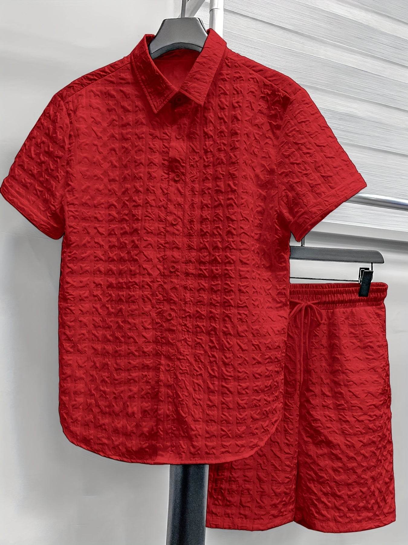 Casual Men's 2pcs Summer Suit - Checkered Short-Sleeve Shirt & Shorts - Buy Center US