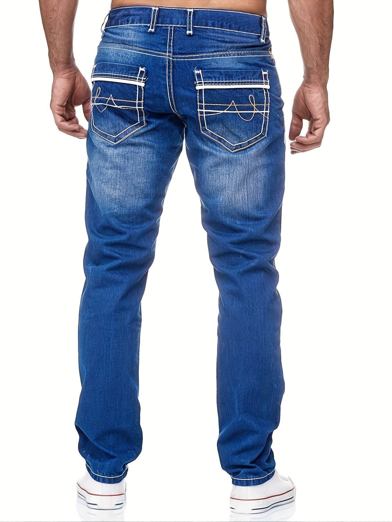 Men's Slim-Fit Stretch Denim Jeans - Embroidered Pocket in Dark Blue - Buy Center US