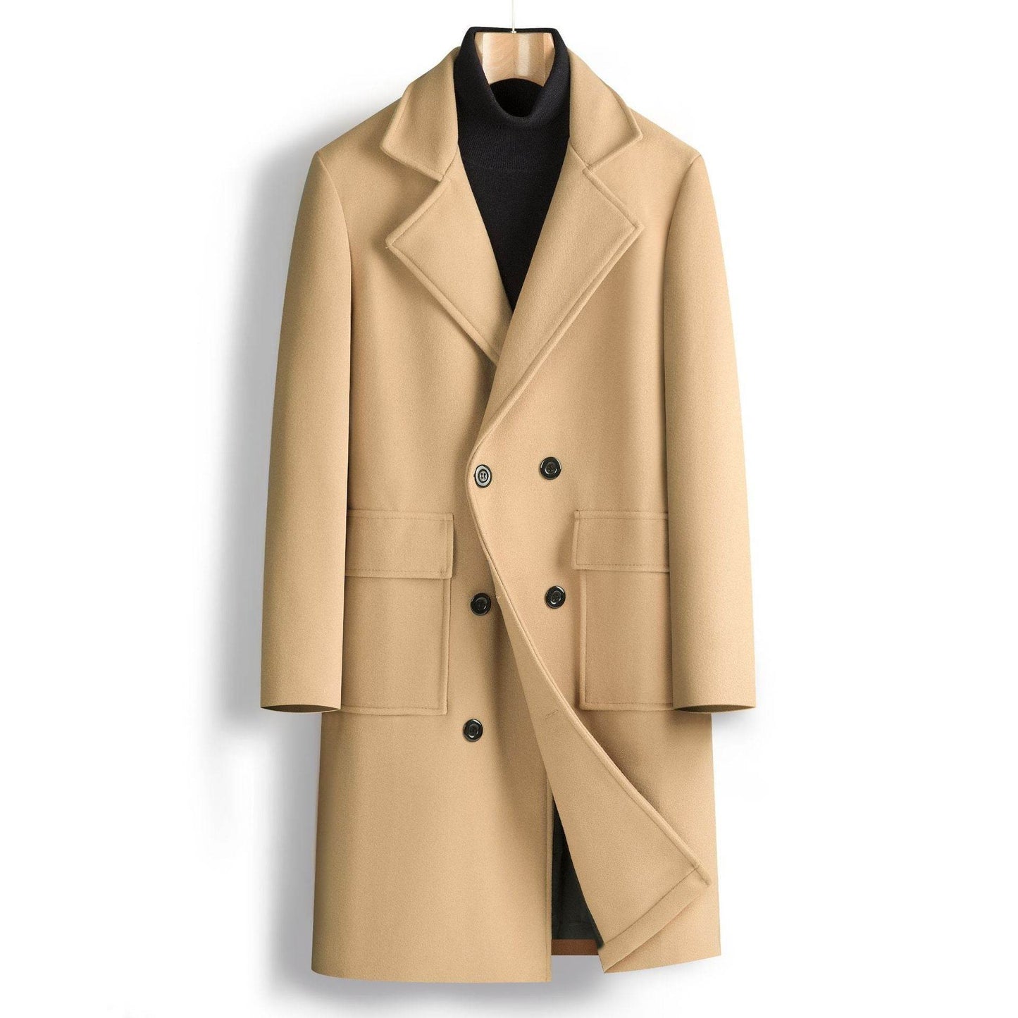 Buycenter Men's Double Breasted Mid-Length Coat - Stylish & Hooded - Buy Center US