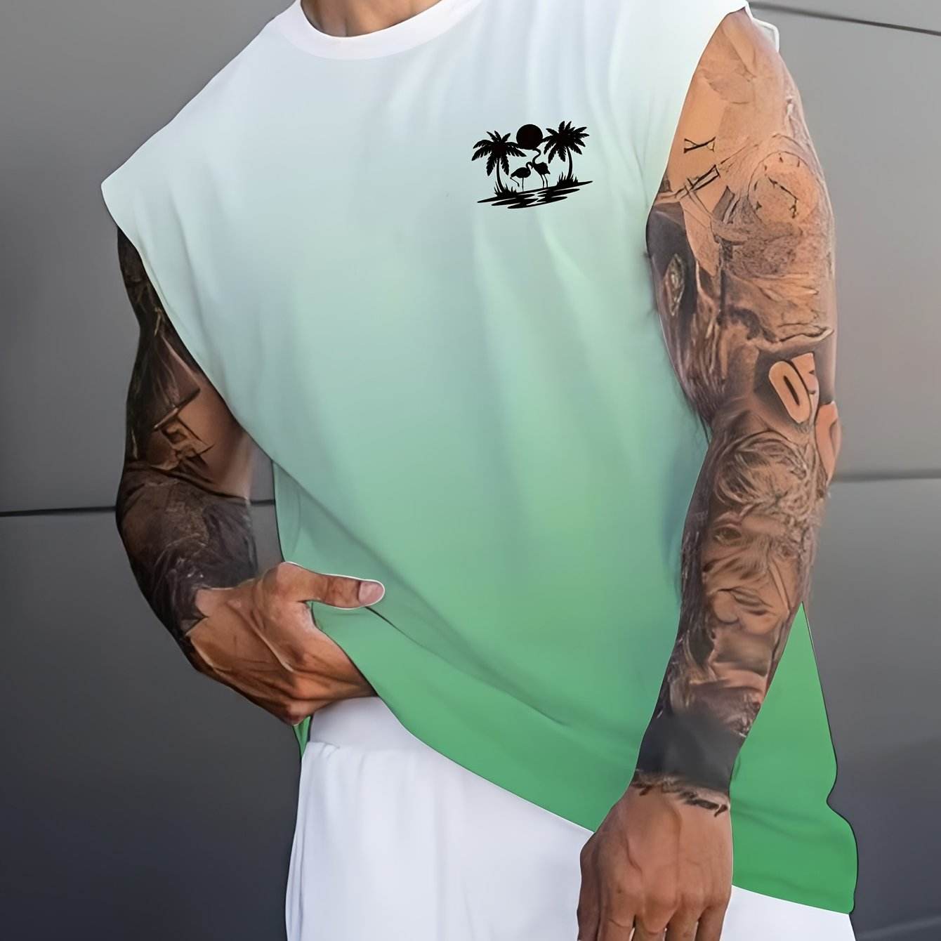 Men's 3D Palm Tree Graphic Tank Top - Breathable & Casual for Summer Fitness - Buy Center US