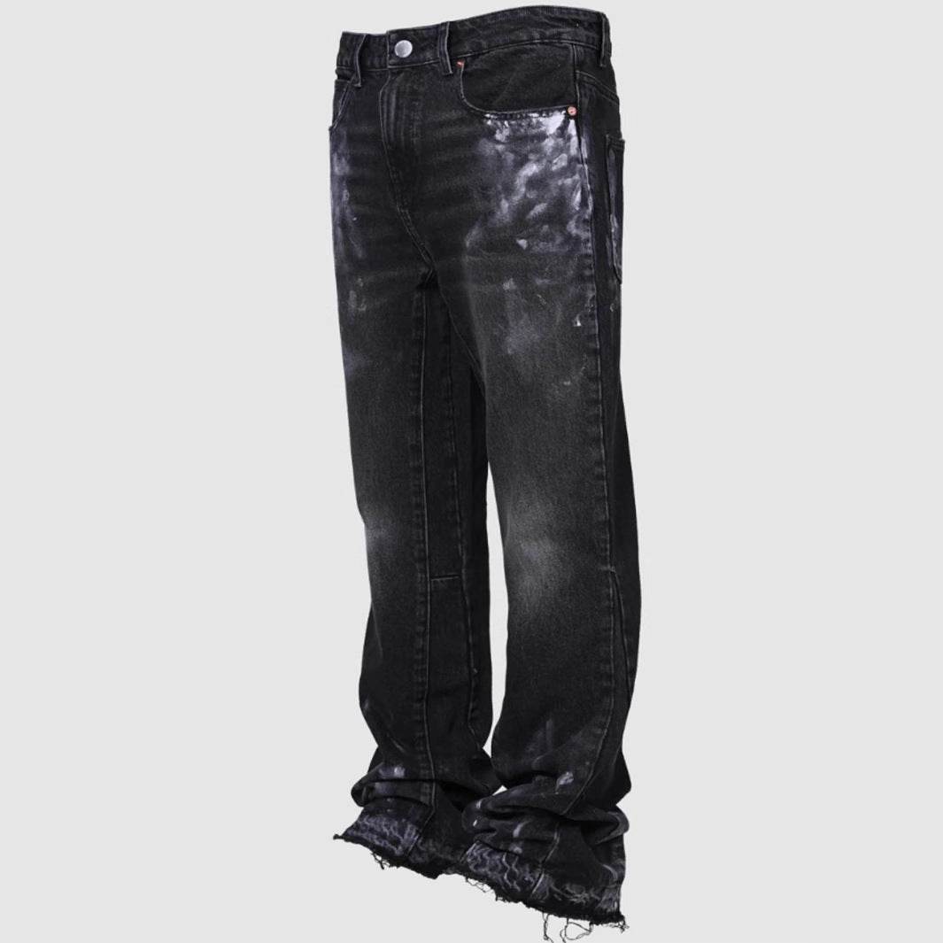 Men's Stretch Embroidery Straight-Leg Denim Pants - Mid Waist, Casual Style - Buy Center US