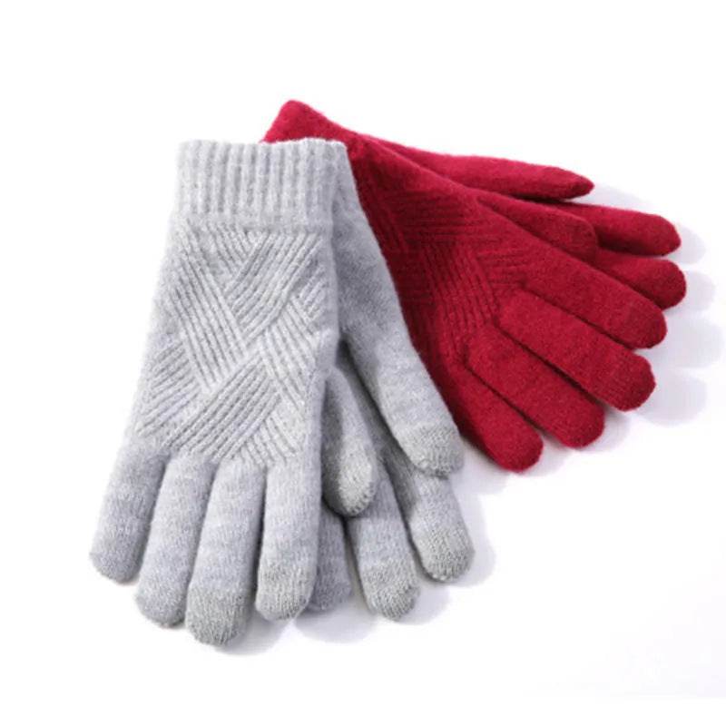 Autumn Winter Fleece-Lined Knitting Gloves - Thickened, Cozy Warmth - Buy Center US