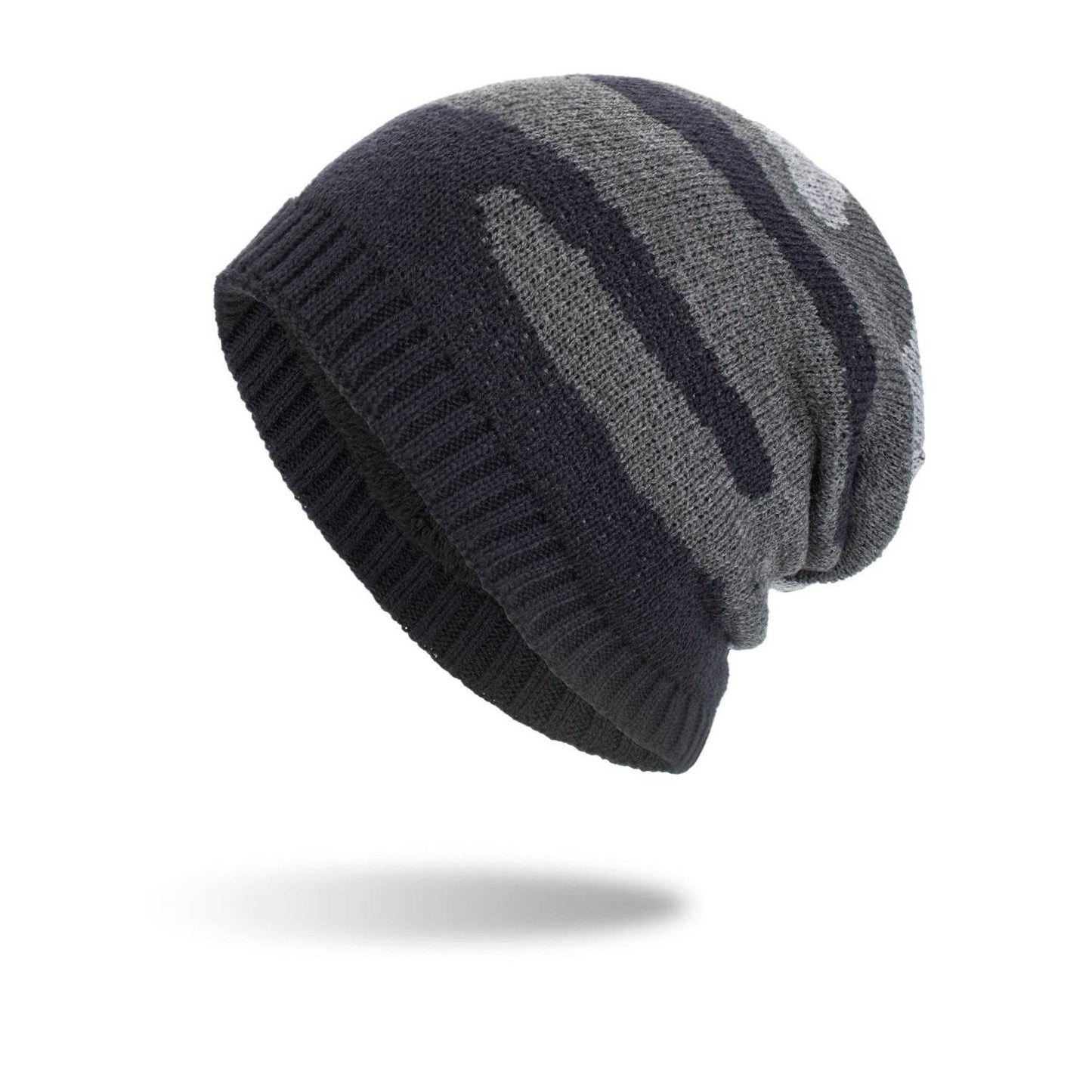 Buycenter Tricolor Striped Knit Beanie - Warm Wool Pullover Cap - Buy Center US