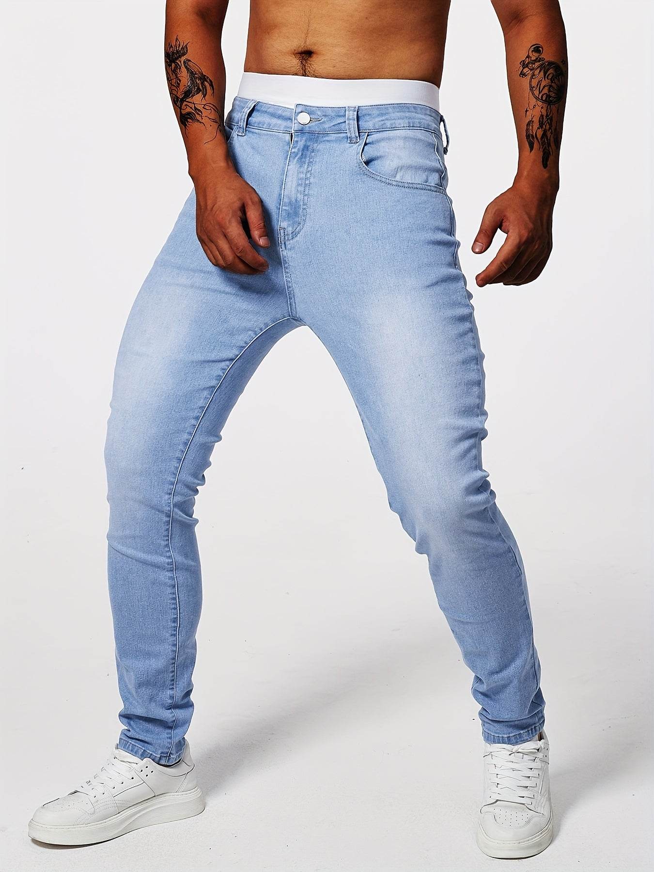 Slim-Fit Men's Solid Denim Pants - Casual Cotton Blend for Outdoors - Buy Center US