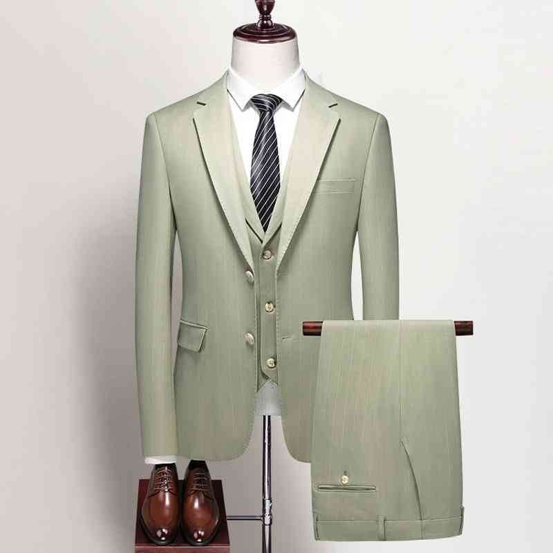 Buycenter Men's Casual Business Suit Set - Light Green Jacket & Vest - Buy Center US