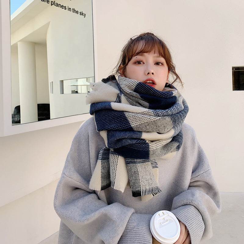 Women's Japanese-Style Plaid Scarf - Extra Long, Warm Acrylic Fabric - Buy Center US