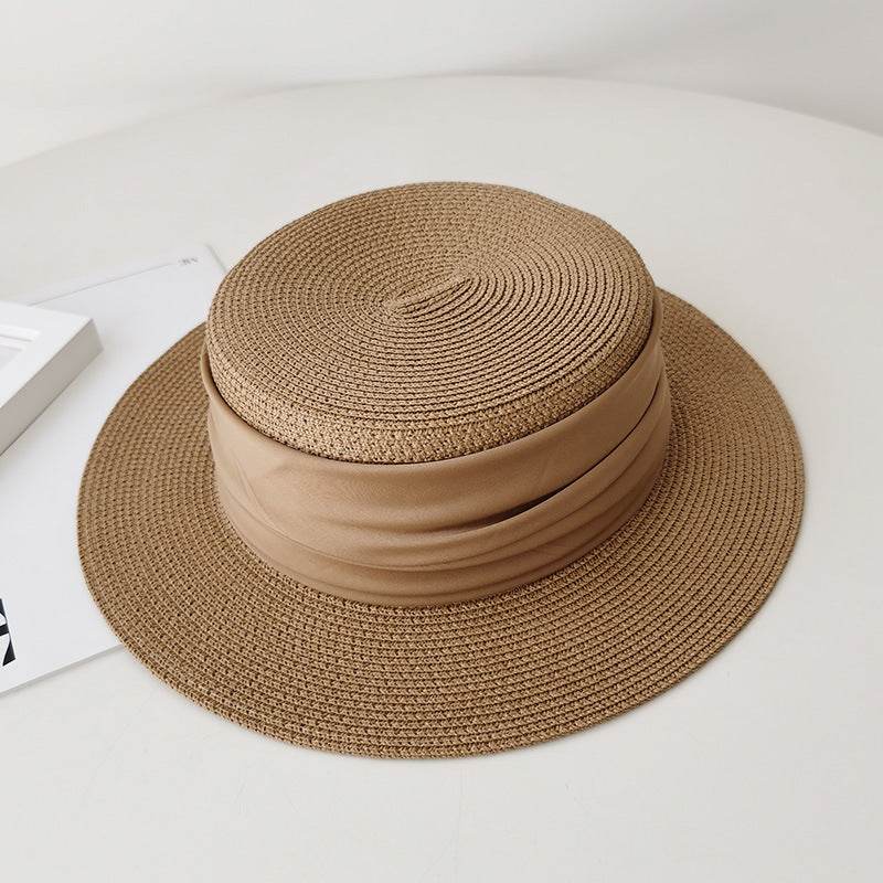 Hand-Woven Flat Straw Hat - Summer Seaside Sun Shade for Vacation - Buy Center US