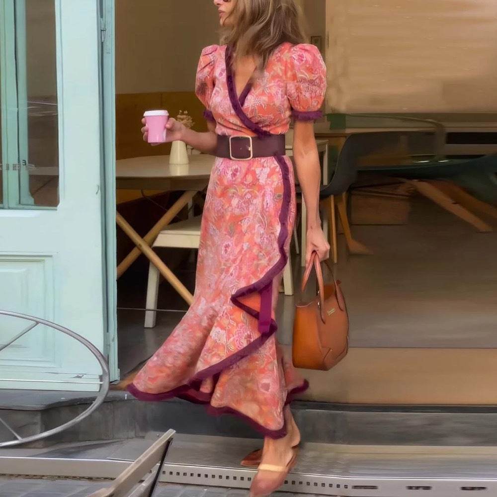 Elegant Women's Holiday Long Dress - High Waist, Mid-Length Skirt - Buy Center US