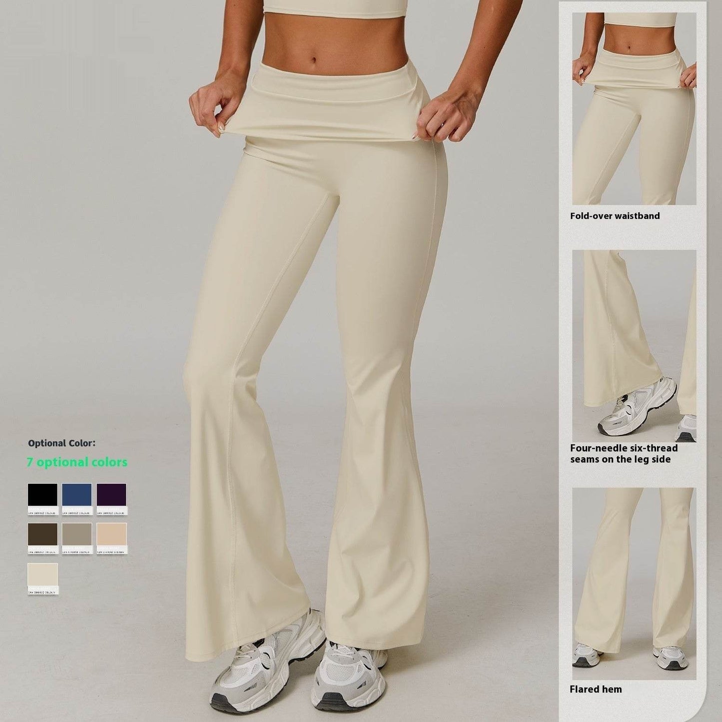 Women's High Waist Yoga Pants - Casual, Folding Design for Fitness - Buy Center US