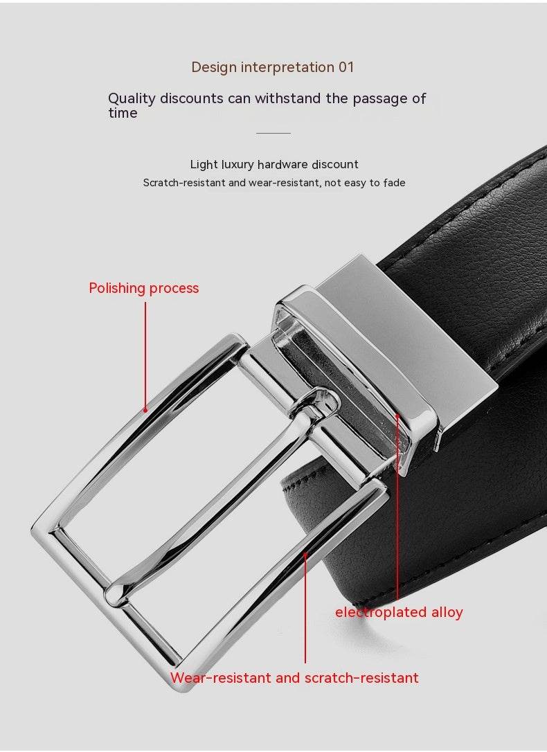 Buycenter Men's Genuine Leather Belt - Rotating Pin Buckle, Two-Layer Cowhide - Buy Center US
