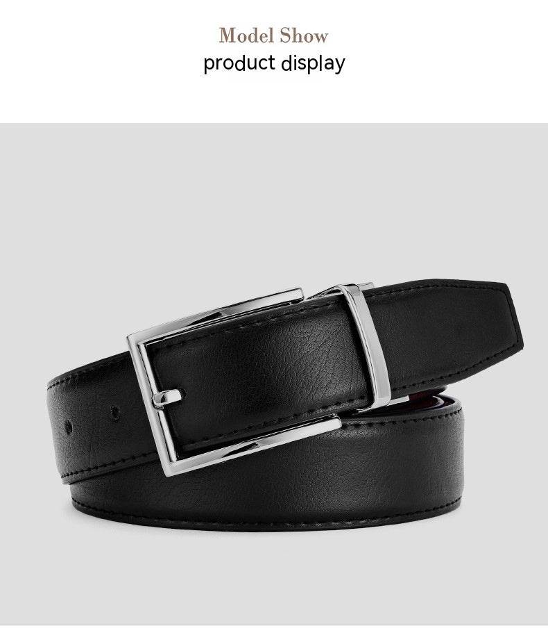Buycenter Men's Genuine Leather Belt - Rotating Pin Buckle, Two-Layer Cowhide - Buy Center US