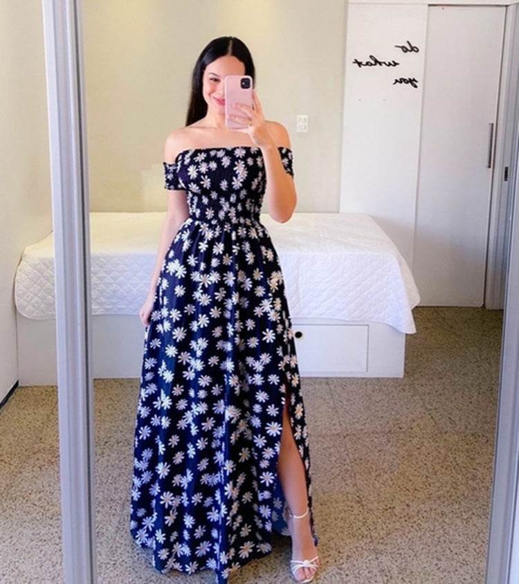 Off-Shoulder Printed Butterfly Dress - Rainbow Colors & Swing Style - Buy Center US